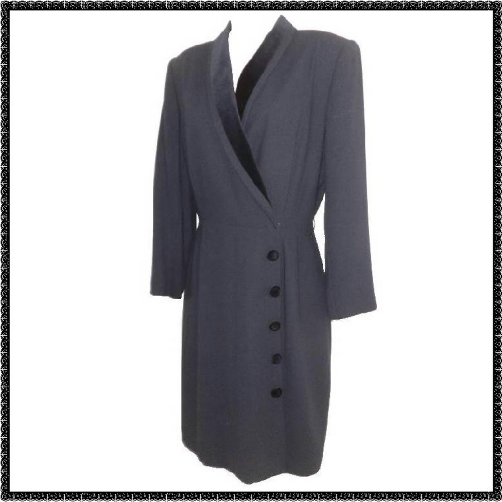 KASPER Dress 12P BLACK Velvet Collar FITTED Wrap